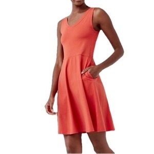 Pact Organic Fit & Flare Tank Mini Dress Coral | Orange | Small